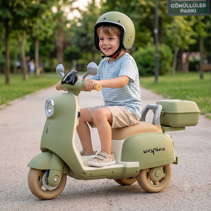 yeşil akülü motor, yeşil çocuk motoru, erkek çocuk akülü motor, yeşil vespa motor, erkek çocuk motoru, yeşil akülü motosiklet, erkek çocuk doğum günü hediyesi motor
